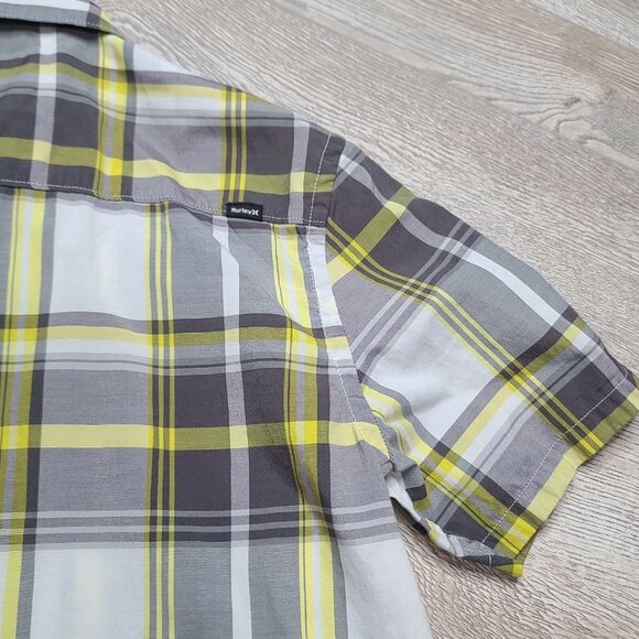 Hurley Shirt Mens Small Gray Yellow Plaid Button Up Short Sleeve Flap Pockets - Picture 6 of 10
